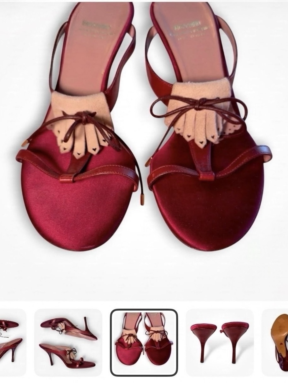 ISO Moschino Garnet Satin Sandals with Blush Fringe